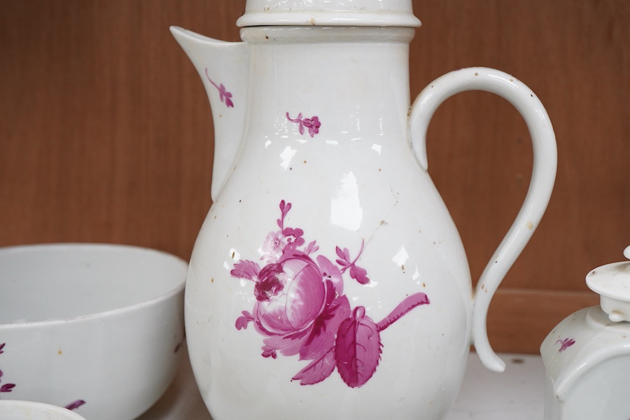 A Meissen style coffee pot, tea canister, slops bowl, tea and sugar, 26cm